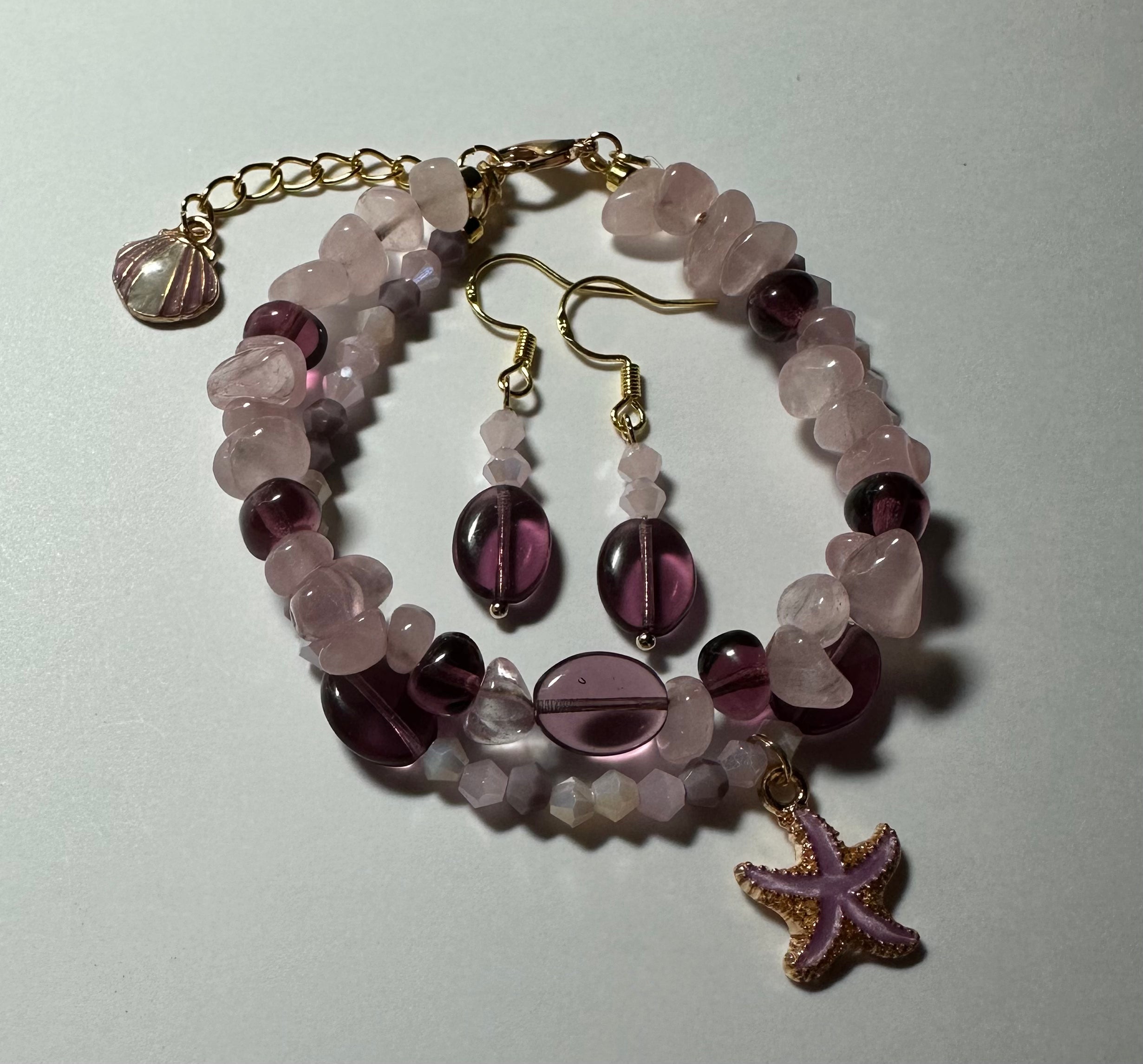 Amethyst Starfish Bracelet & Earrings Jewelry Set