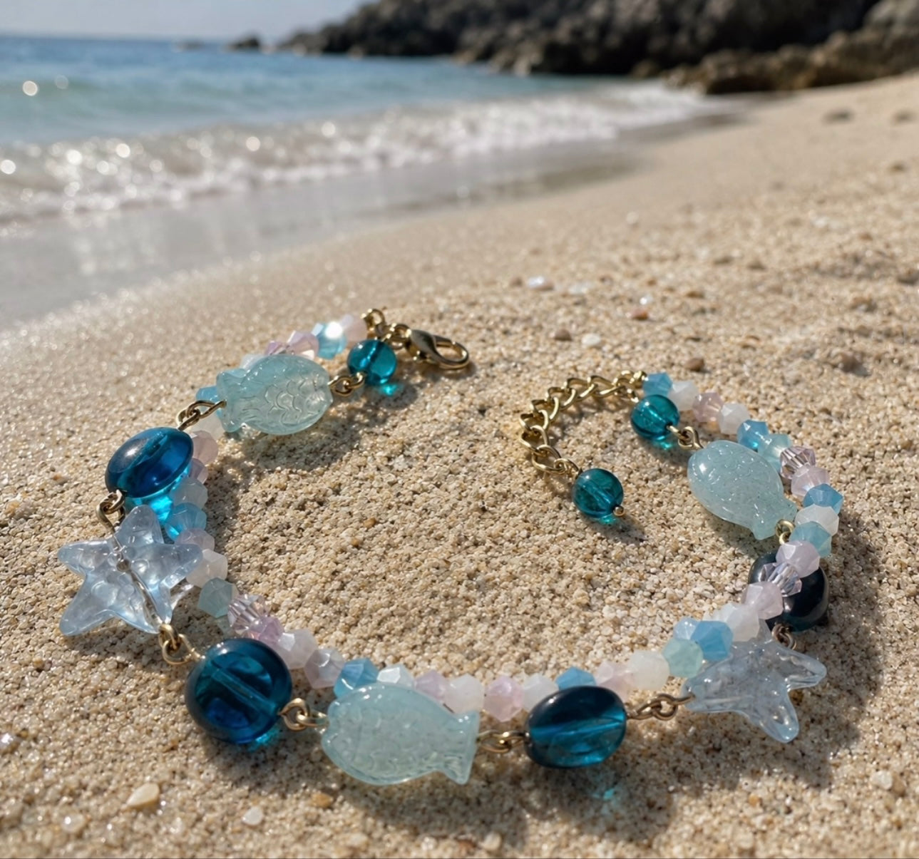 Sea Glass Bracelet Handmade Beaded
