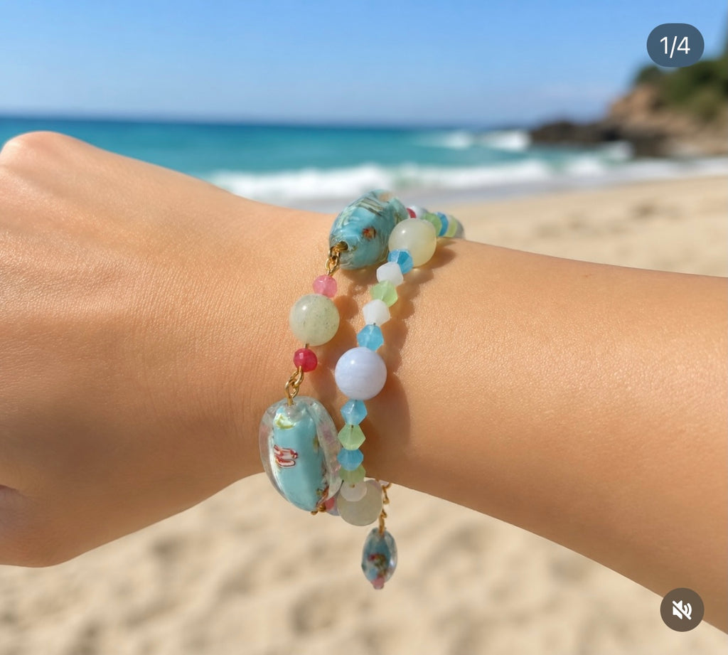 Coastal Glass Bead Bracelet