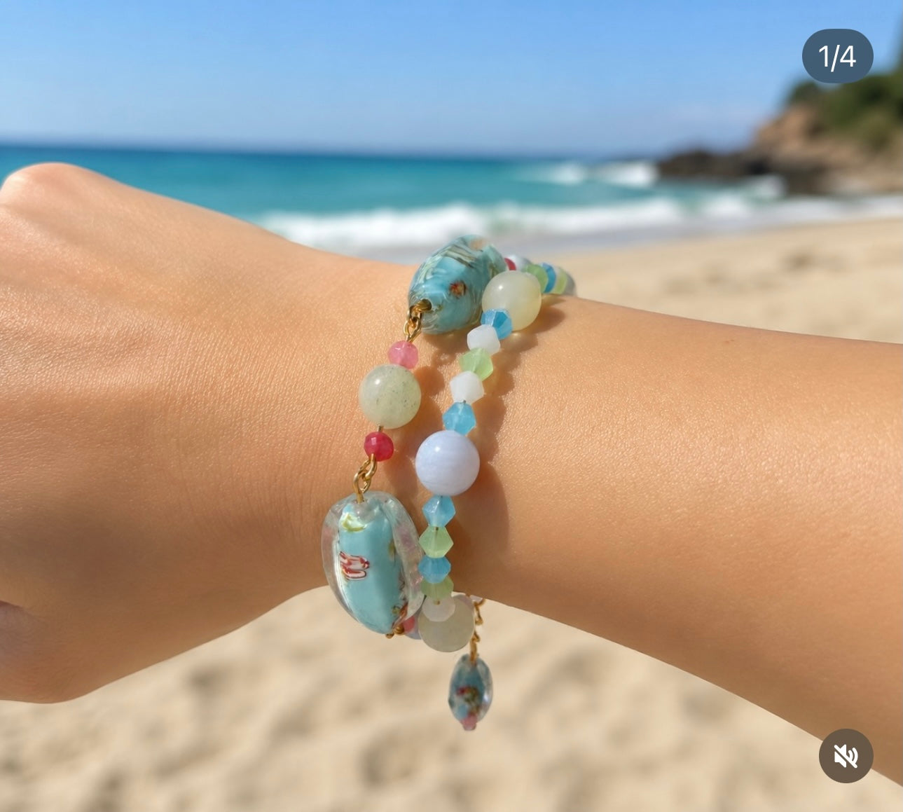 Coastal Glass Bead Bracelet