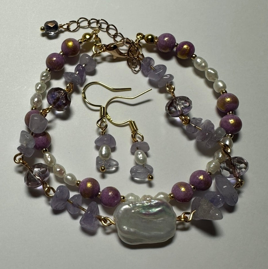 Timeless Charm Beaded Bracelet & Earrings Jewelry Set
