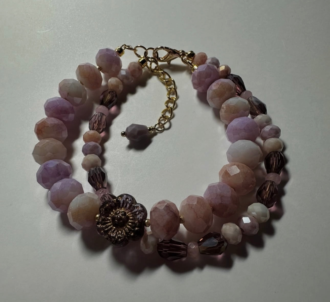 Pink Coral Amethyst Glass Beaded Bracelet