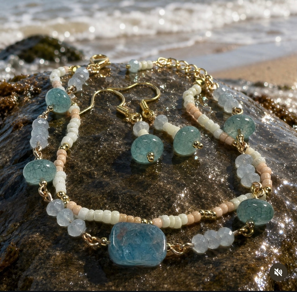 Boho Beach Glass Bracelet & Earrings Set