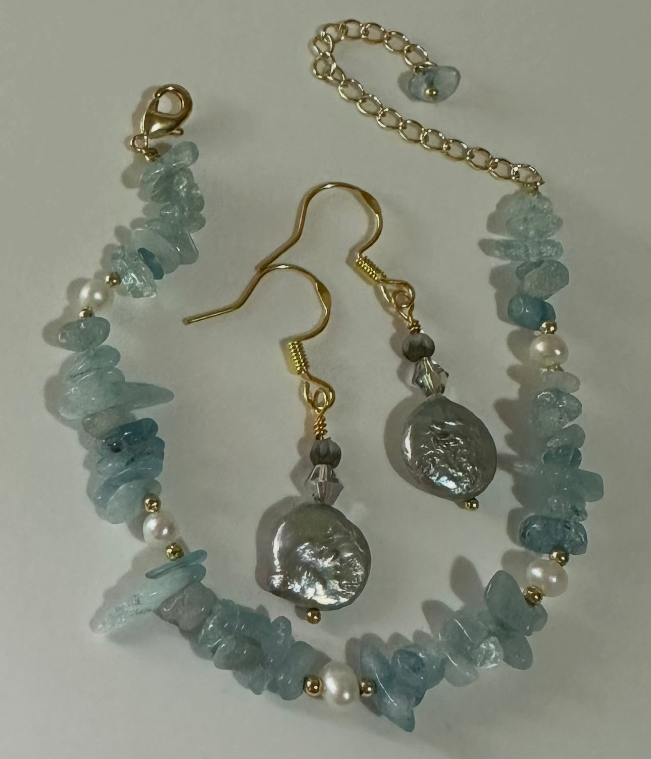 Serene Aquamarine Bracelet & Earrings Set Beaded Stone