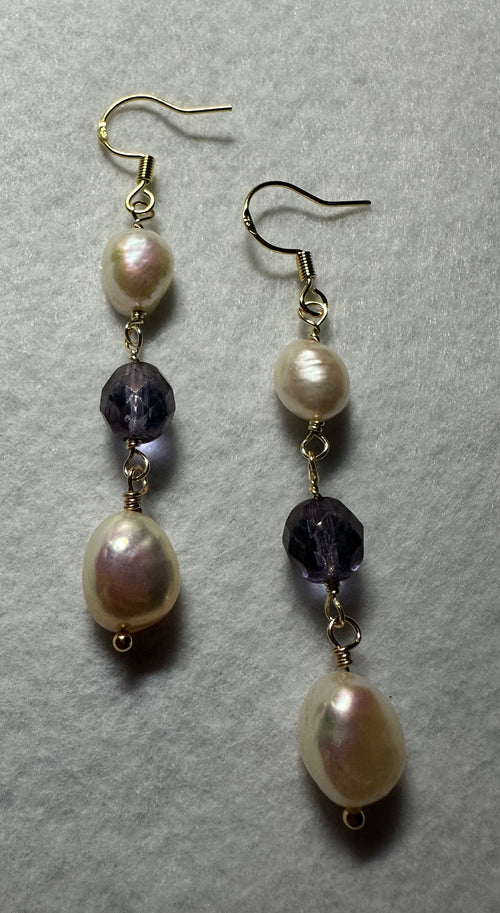 Amethyst Crystal & Pearl Earrings