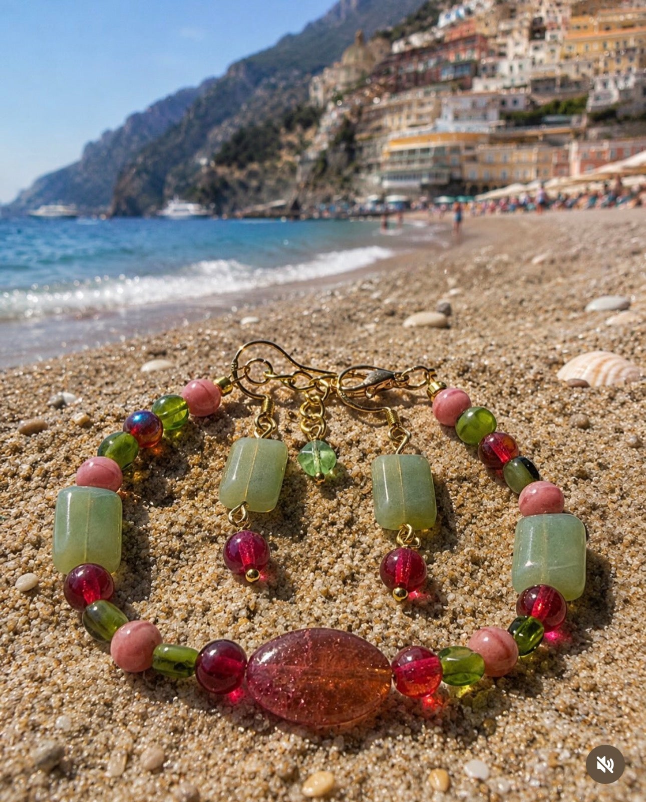 Mediterranean Seaside Beaded Bracelet & Earrings Jewelry Set