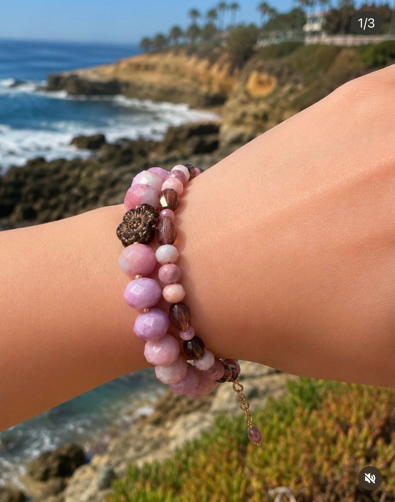 Pink Coral Amethyst Glass Beaded Bracelet