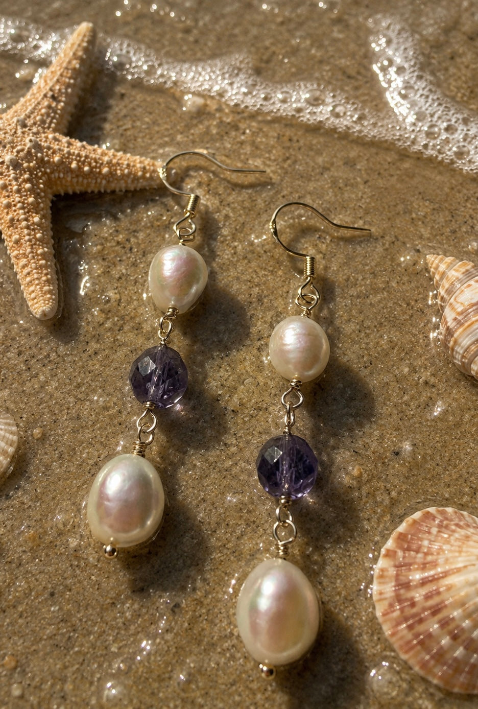 Amethyst Crystal & Pearl Earrings