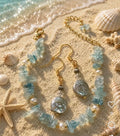 Serene Aquamarine Bracelet & Earrings Set Beaded Stone