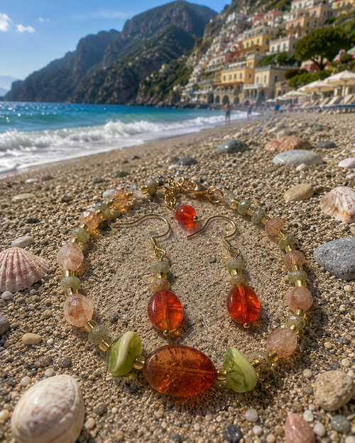 Amalfi Inspired Glass Beaded Bracelet & Earrings