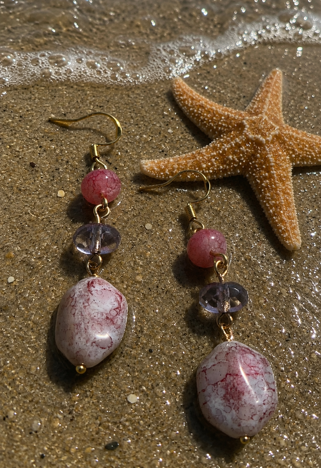 Pink Marbled Beach Earrings