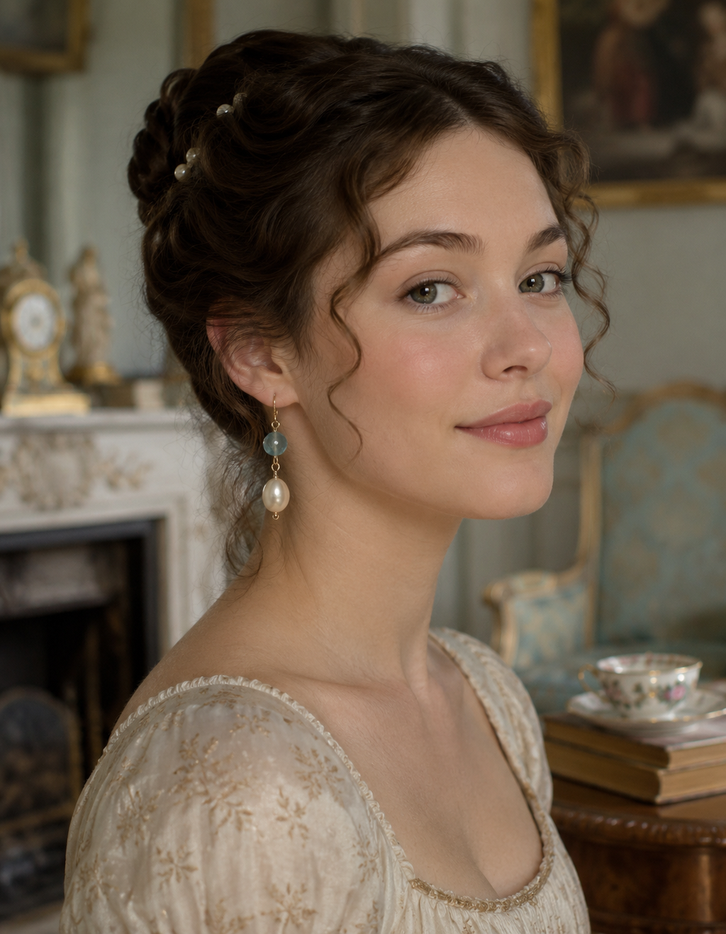 Regency Style Pearl & Aquamarine Earrings