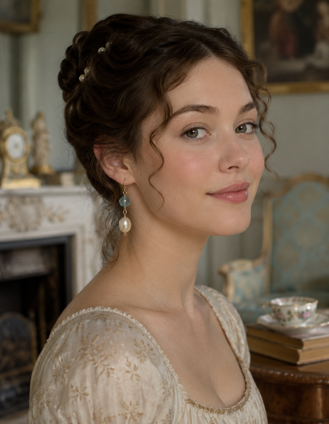 Regency Style Pearl & Aquamarine Earrings