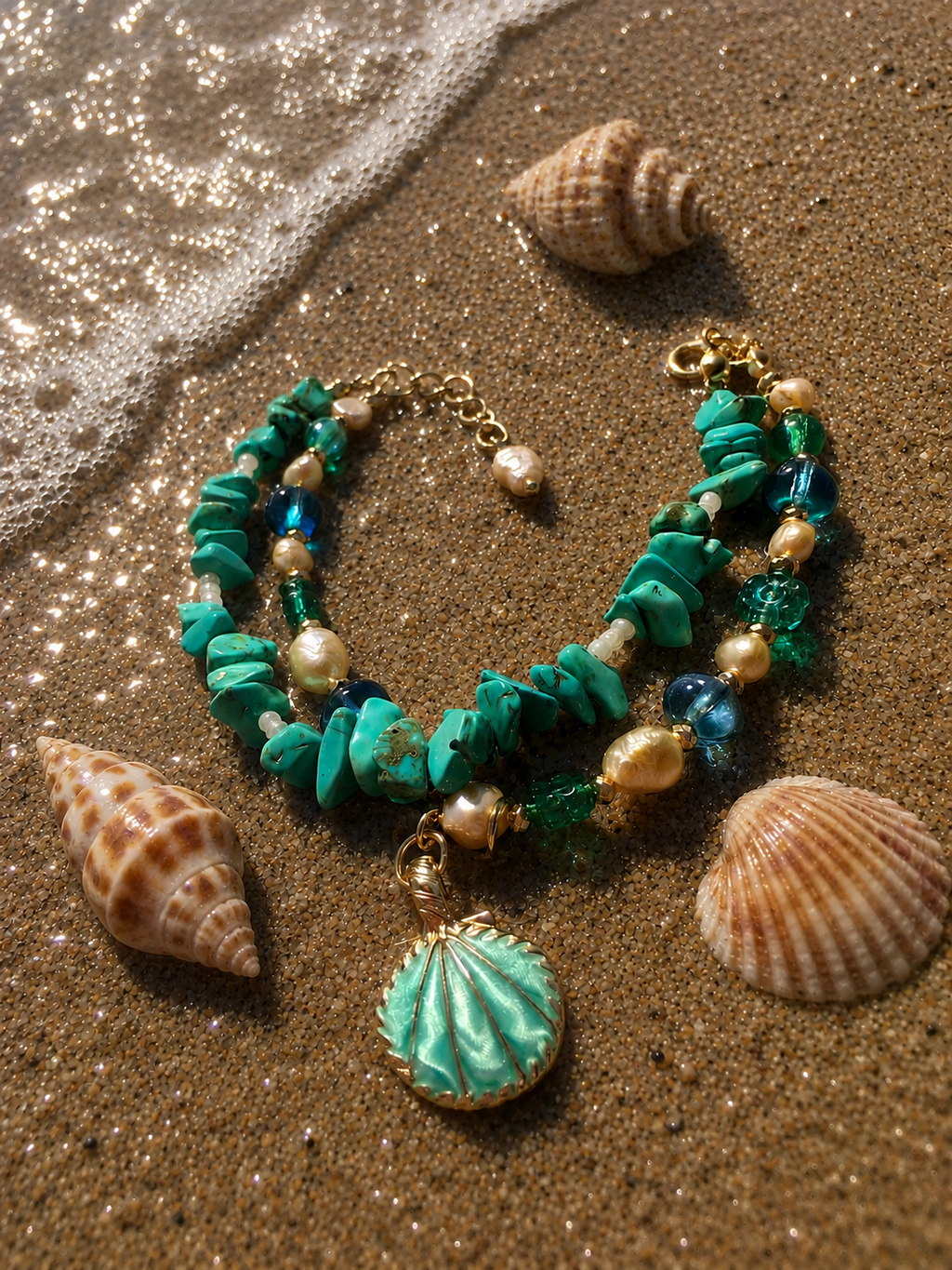 Pearl & Turquoise Charm Bracelet