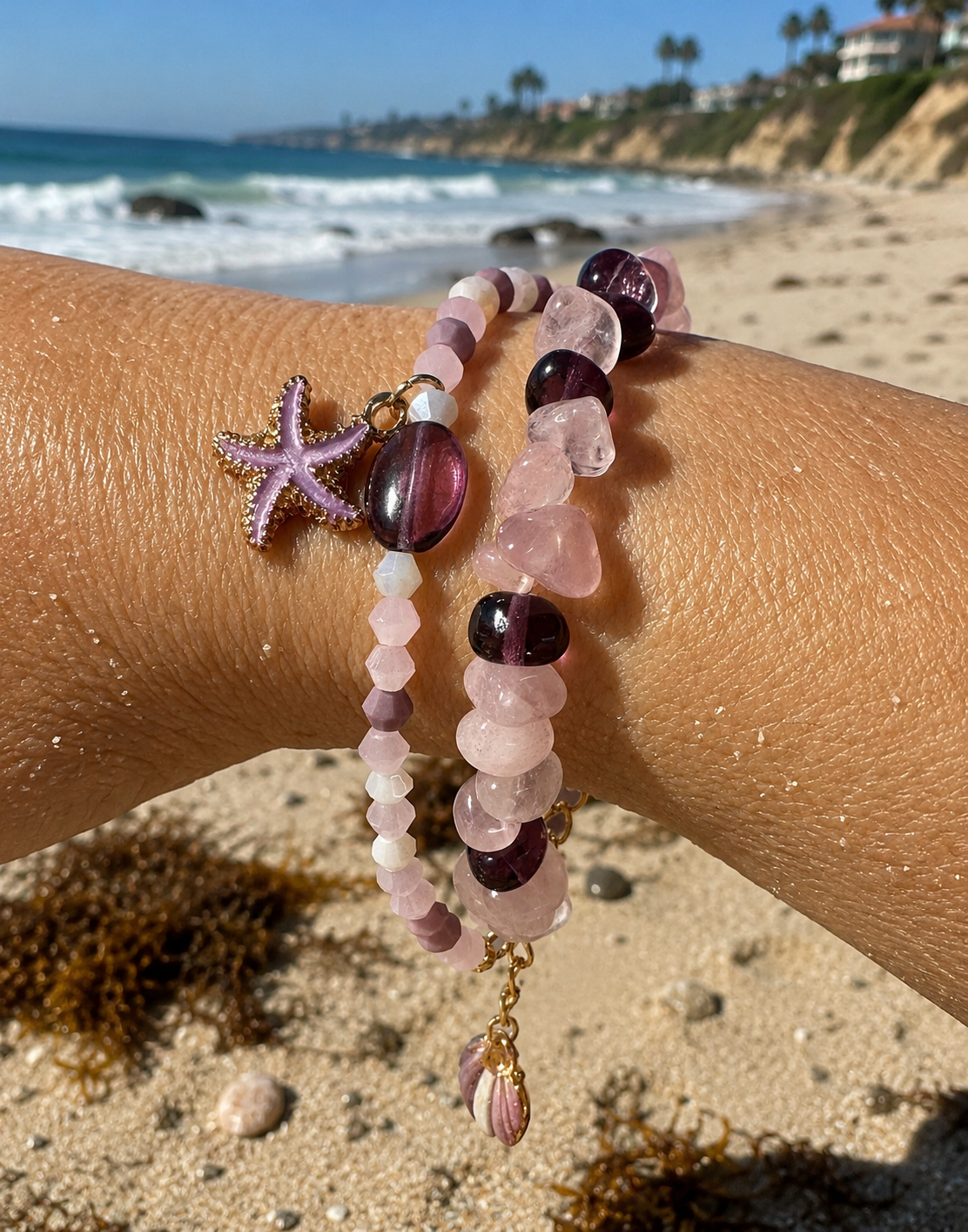 Amethyst Starfish Bracelet & Earrings Jewelry Set